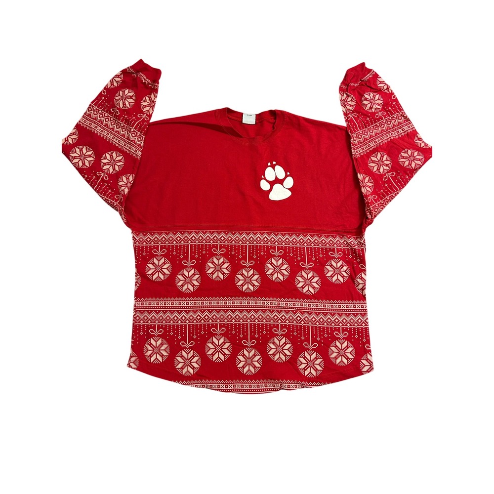 Spirit Jersey Shirt Unisex Large Red Excellent Holiday Fair Isle Paw Print